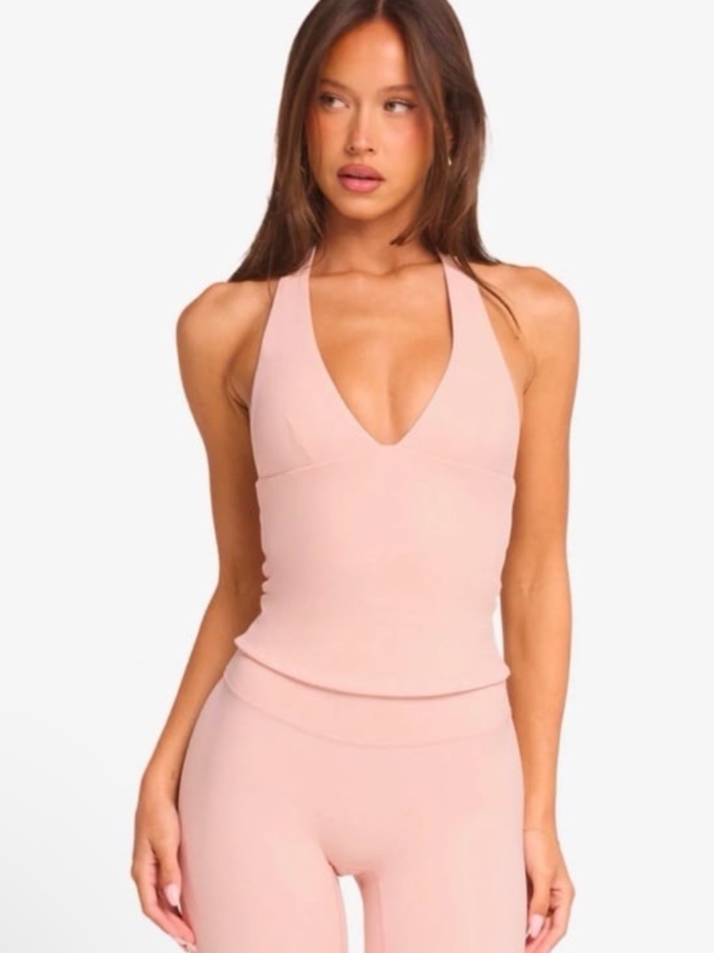 NWT CROP SHOP BOUTIQUE HALTER PLUNGE TANK - Blush - Size Medium